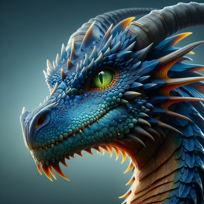 Majestic Blue Dragon Portrait with Sparkling Scale, Orange Veins, and Green-Gold Eyes