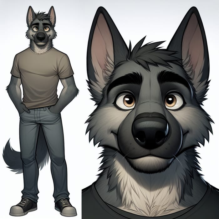 Male Anthropomorphic Grey German Shepherd Fursona Character