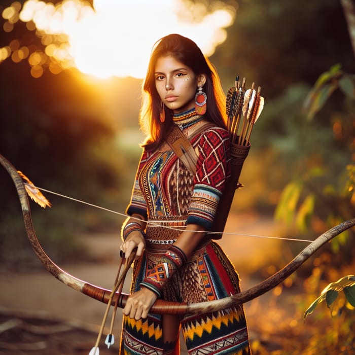 Indigenous Brazilian Woman with Bow and Arrows | Strength and Beauty