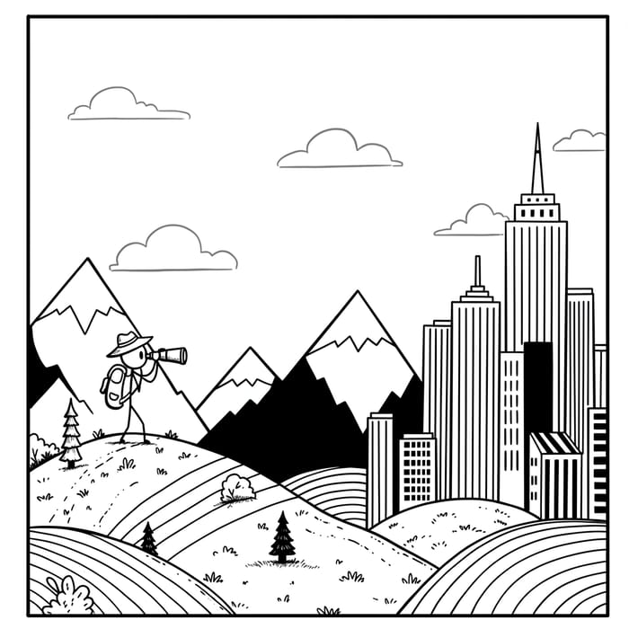 Black and White Book Illustration of a Stickman Adventure Black and White Book Illustration of a Stickman Adventure