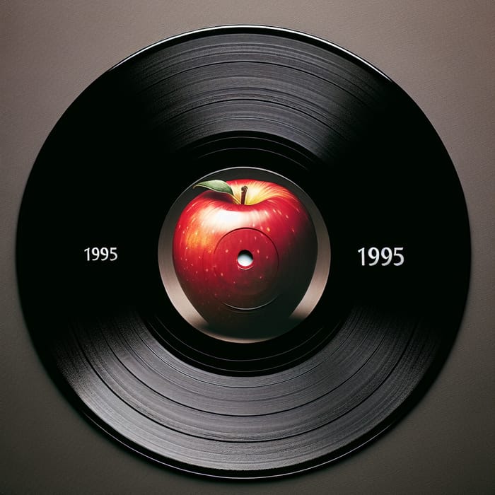 Vintage 1995 Vinyl Record with Red Apple Design Vintage 1995 Vinyl Record with Red Apple Design