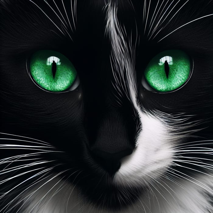 Beautiful Black and White Cat with Stunning Green Eyes