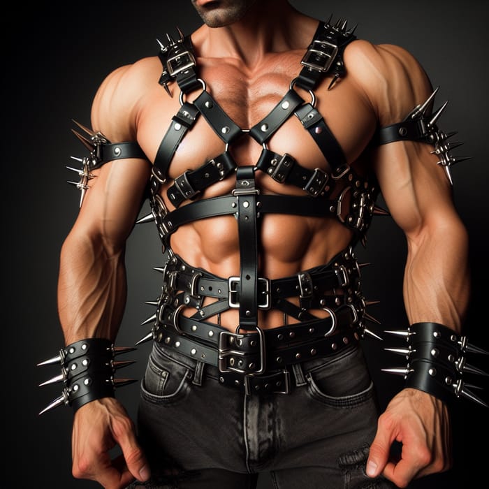 Brutal Men's Leather Harness with Metal Spikes Brutal Men's Leather Harness with Metal Spikes
