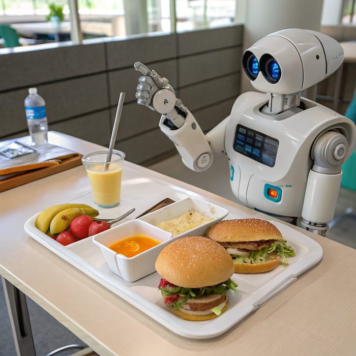 Robot Eating Lunch: A Fun Futuristic Scene