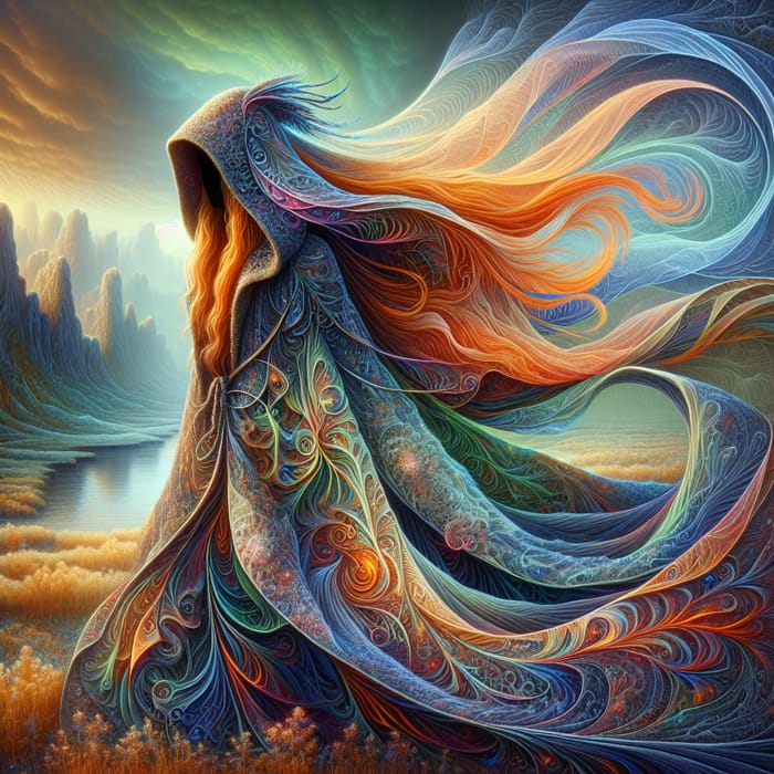 Mysterious Figure: Enigmatic Cloak & Vibrant Colors