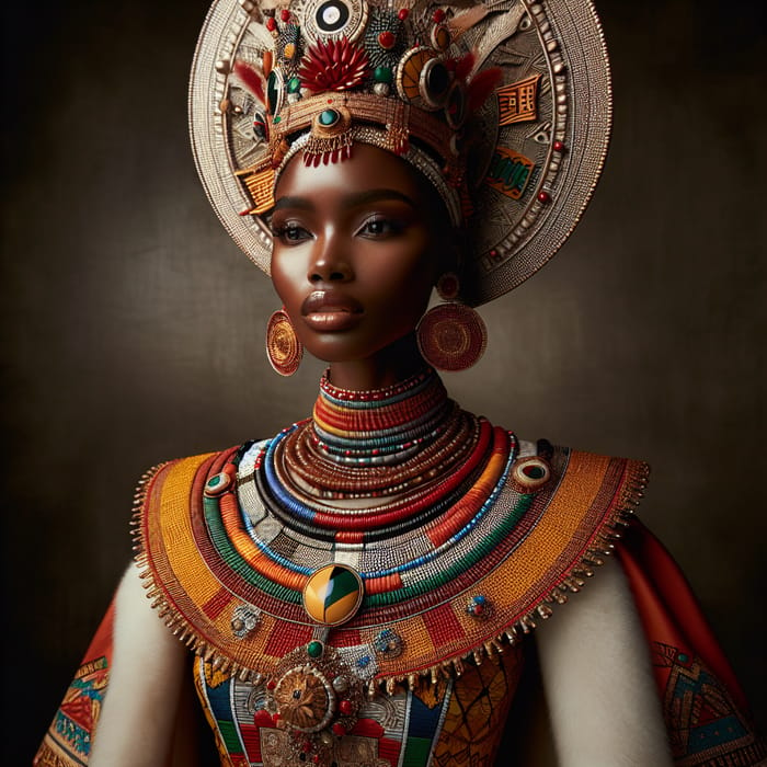 African Mother Queen in Traditional Regalia - Symbol of Power and Wisdom