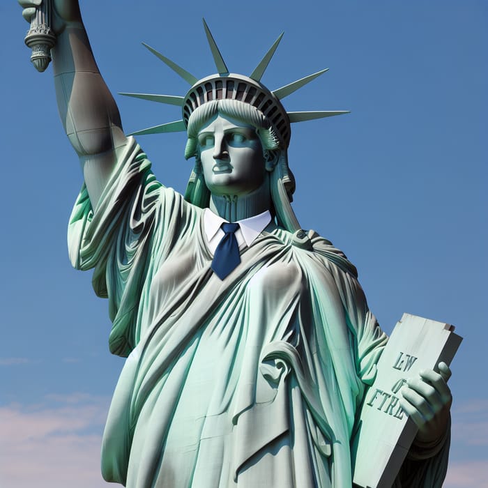 Male Statue of Liberty: Symbol in Crisp Suit & Tie Male Statue of Liberty: Symbol in Crisp Suit & Tie