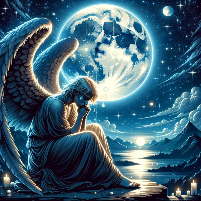 Fallen Angel Under Moonlight Illustration