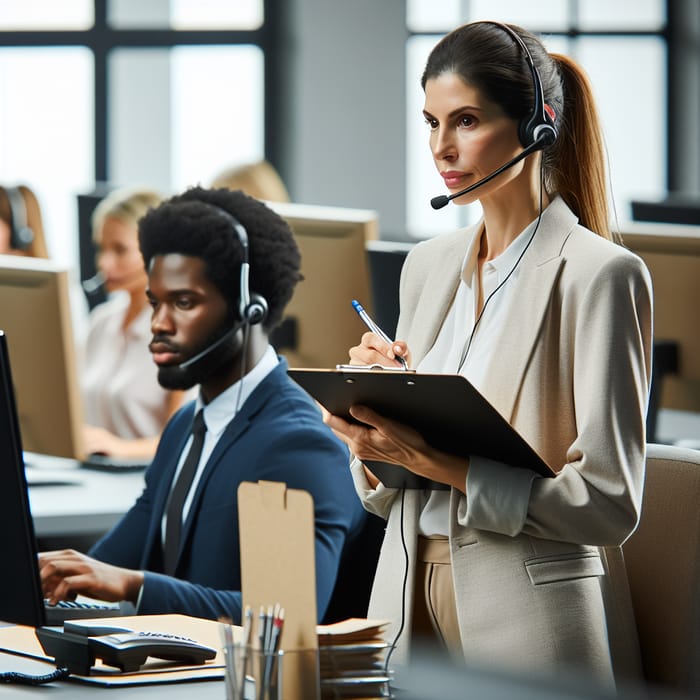 Diverse Call Center Manager & Team in Action