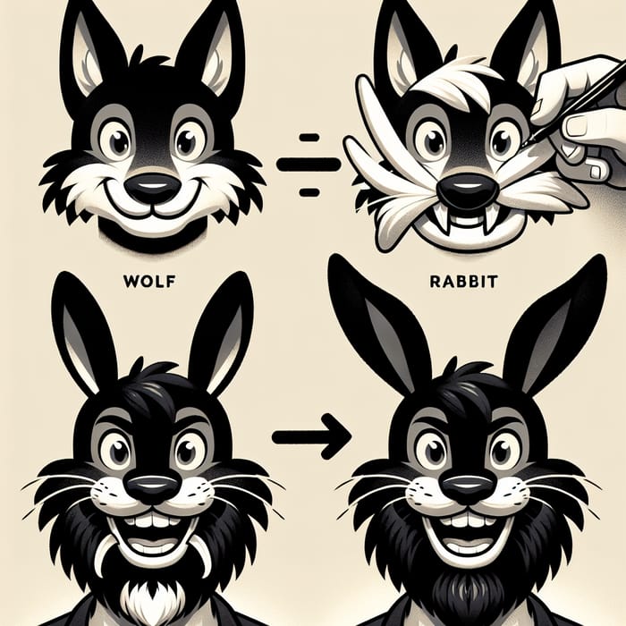 Hybrid Wolf and Rabbit Anthro Character with Black Sideburns