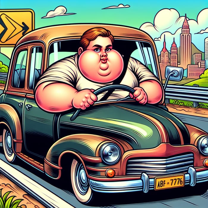 Cartoon Chubby Driving Cars in Animated Style