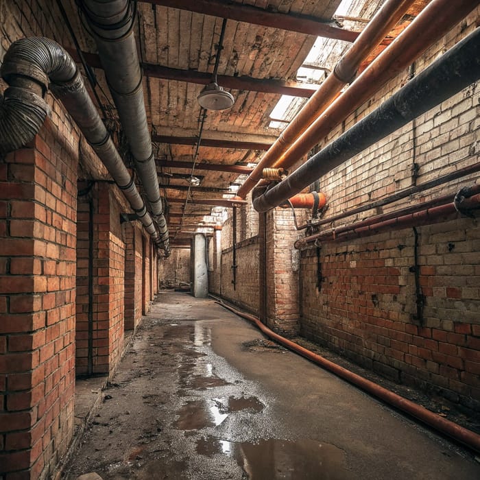 Old Brick Room with Water Pipes - Unique Interiors