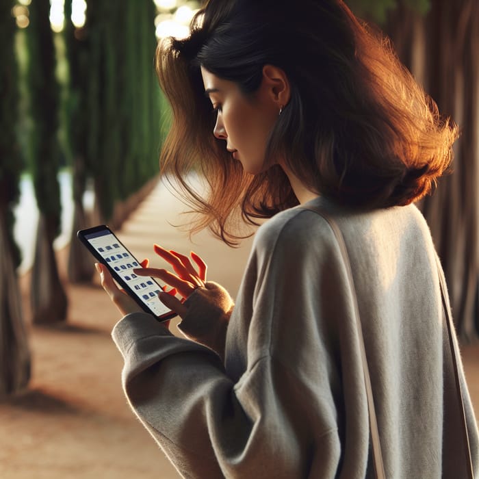 Woman Using Mobile Phone in Nature