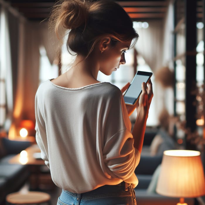 Caucasian Woman Engaged with Mobile Phone