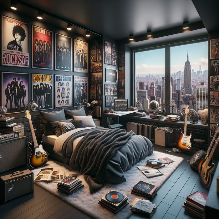 Cozy New York Rockstar Teen Bedroom | Iconic Music Decor