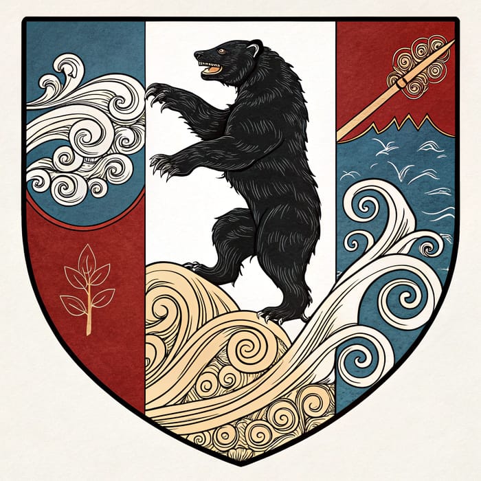 Coat of Arms Featuring Black Bear and Winds