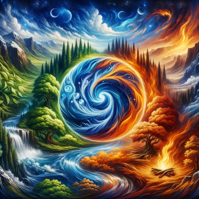 Unity of Five Elements - Earth, Water, Air, Fire and Ether | Detailed Photo