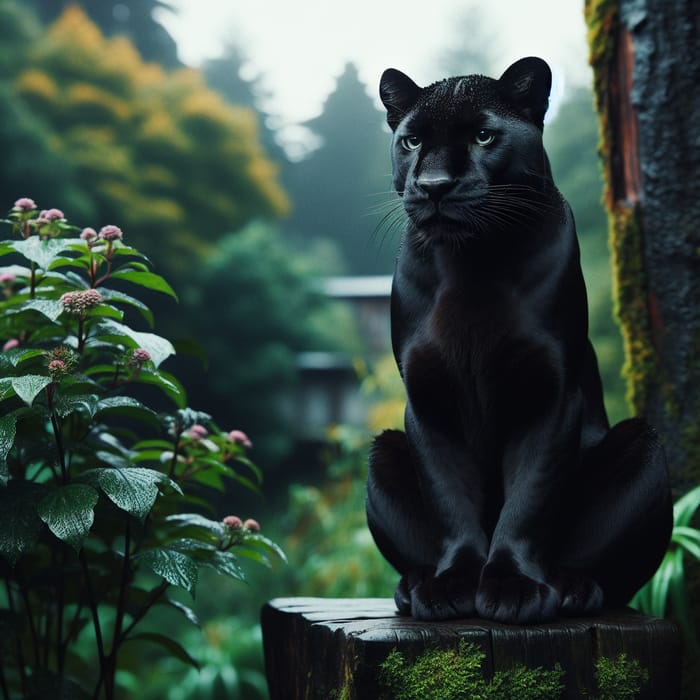 Sleek Black Panther Seated