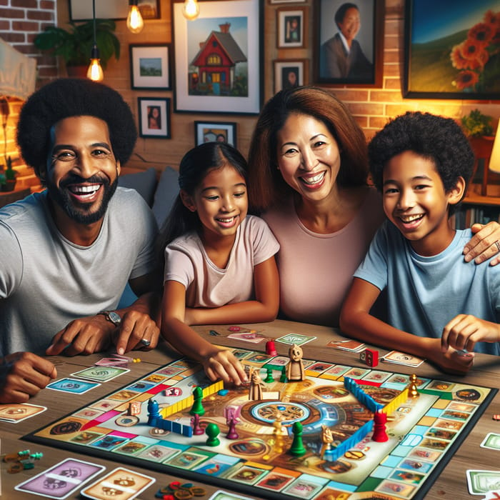 Multicultural Family Enjoys Wall-Mounted Board Game