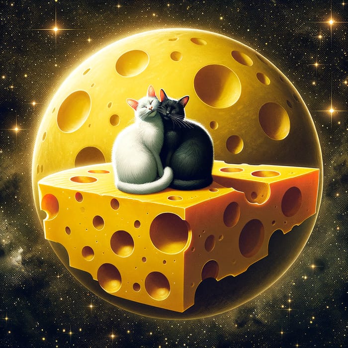 White and Black Cats on Cheese Planet