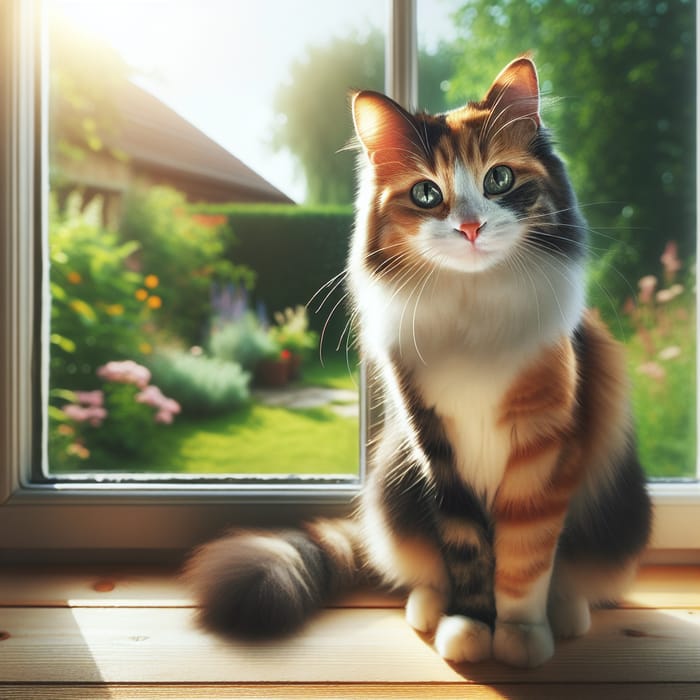 Beautiful Calico Cat Soaking Up Morning Sunlight