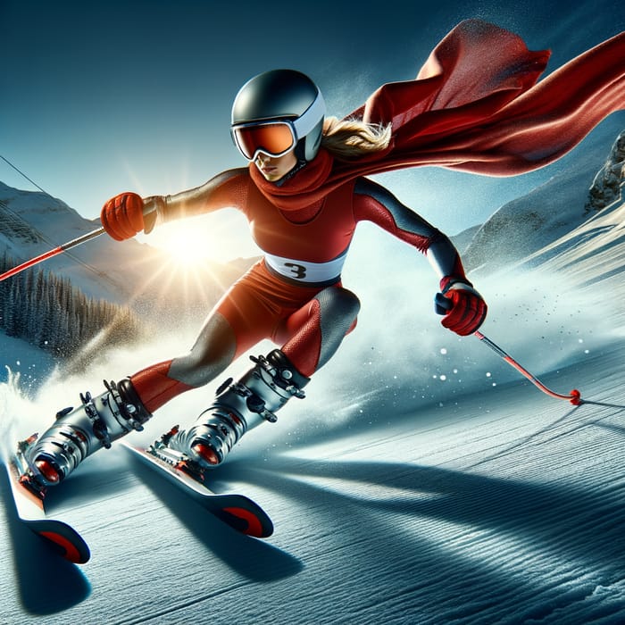 Ski Champion Racing Down Snowy Slopes