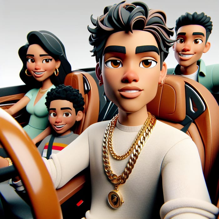 Stylish Teen on Lamborghini with Gold Chain & Watch, Disney 3D Family Fun