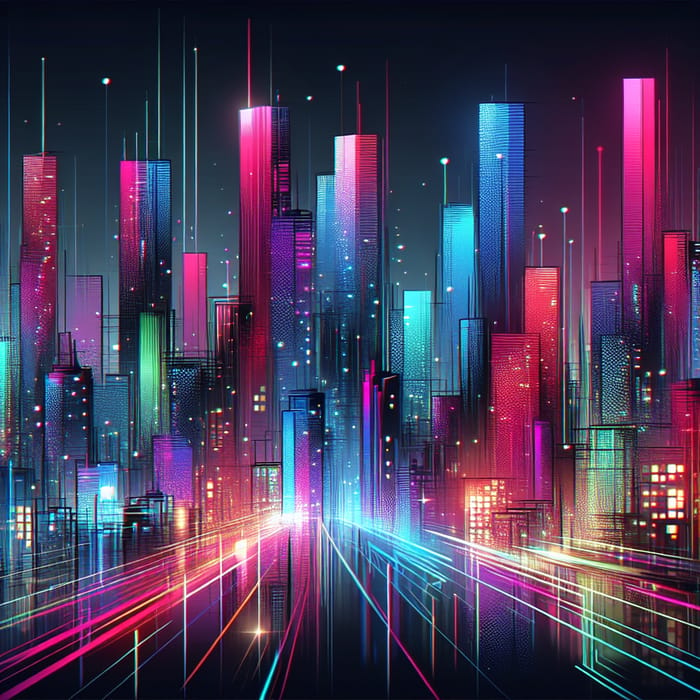 Neon Cityscape - Modern Abstract Cityscape Artwork