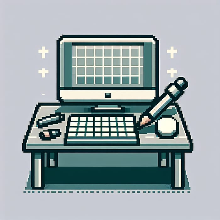 Minimalist Pixel Art Computer on Table