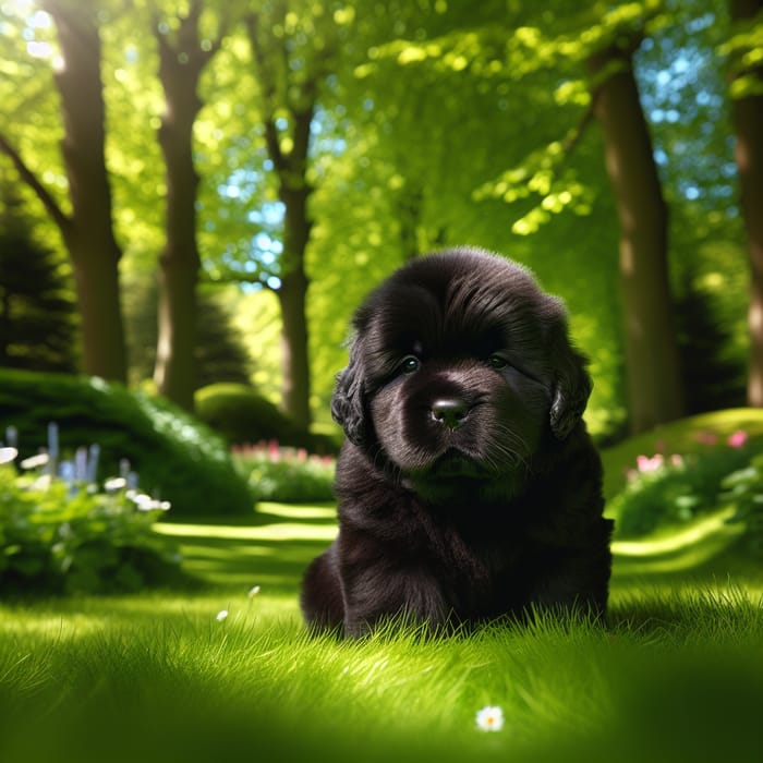Newfoundland Puppy: Adorable Innocent Eyes in Park Newfoundland Puppy: Adorable Innocent Eyes in Park