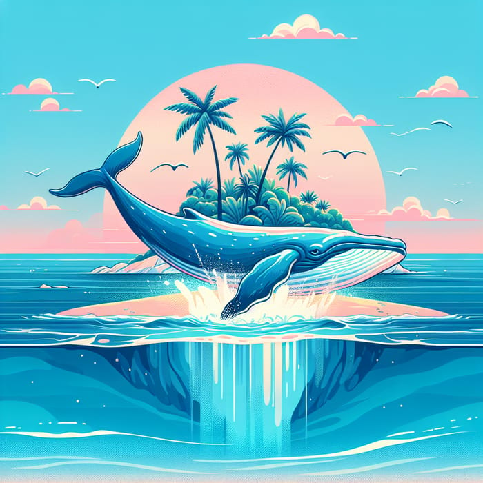 Whale Breaching by a Tropical Island