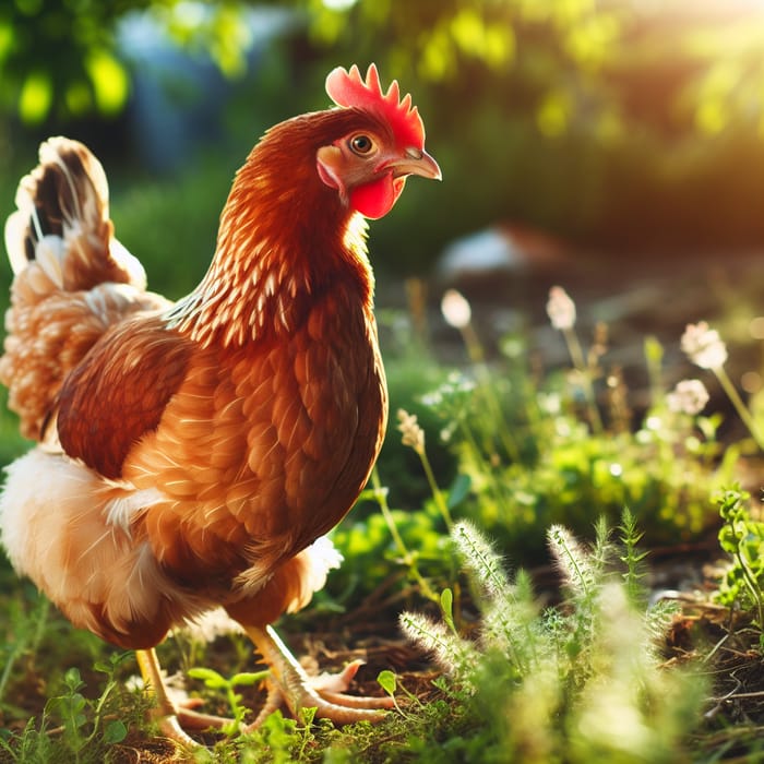 Organic Chicken Roaming in Natural Setting