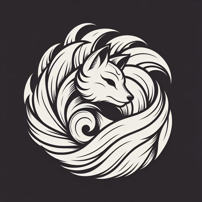 Stylized Kitsune Head with Nine Graceful Tails