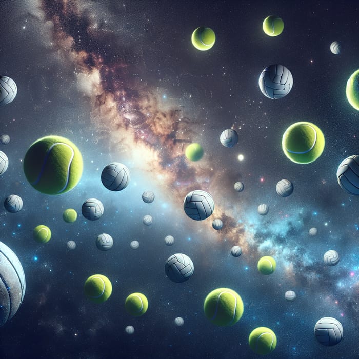 Tennis & Volleyball Balls Floating in Space