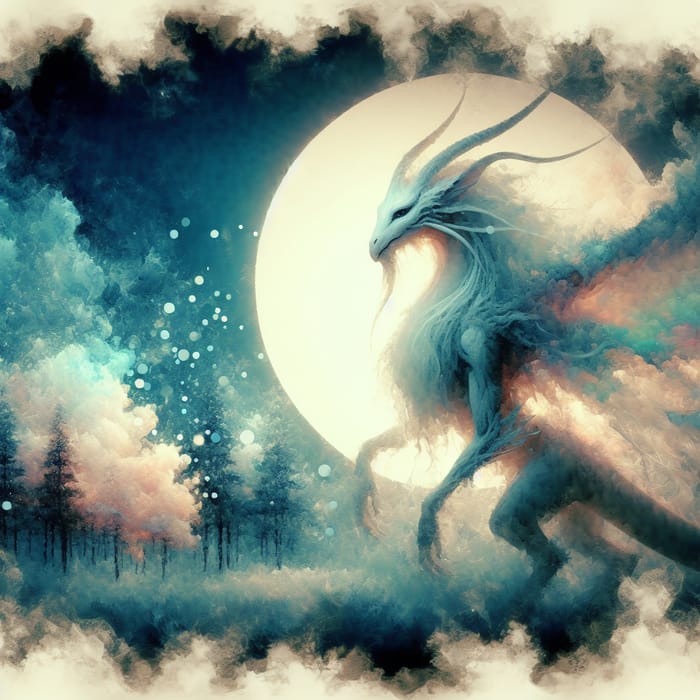 Majestic Mystical Creature in Dreamy Watercolor Forest