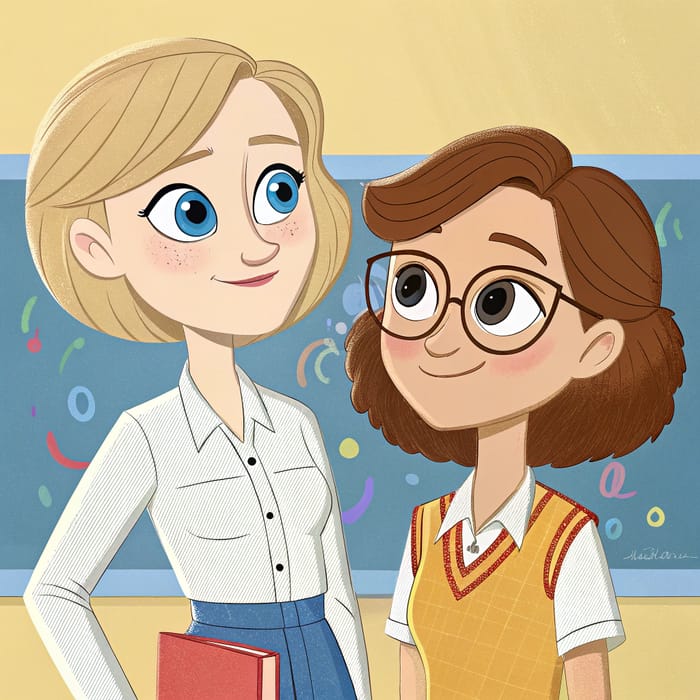 Pixar Style Illustration of Two Teachers