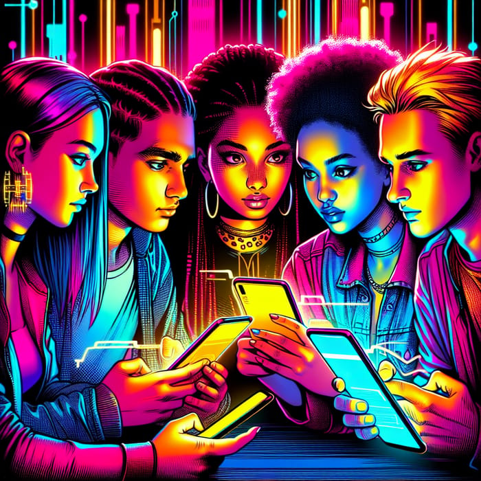 Youthful Cyberpunk Illustration: Social Media Influences