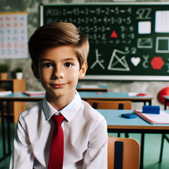 7-Year-Old Caucasian Boy in Primary School Math Class