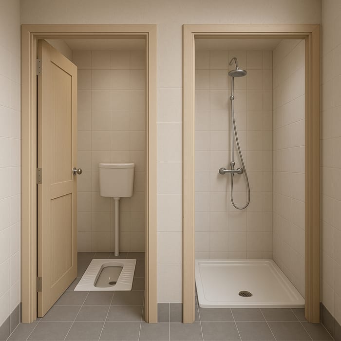 Under Stairs Space for Shower & Squat Toilet Design Under Stairs Space for Shower & Squat Toilet Design