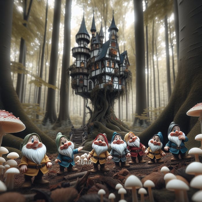 Whimsical Enchanted Forest with Seven Dwarfs