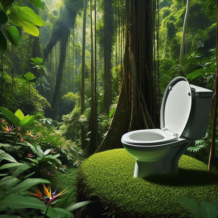 White Porcelain Toilet Seat in the Wild Jungle