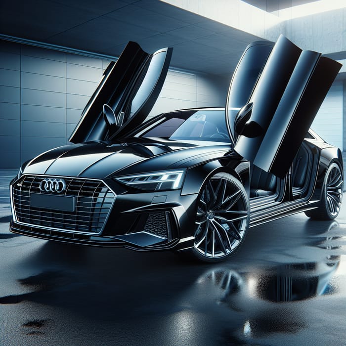 Sleek Black Audi Car with Doors Open | Luxurious Interior