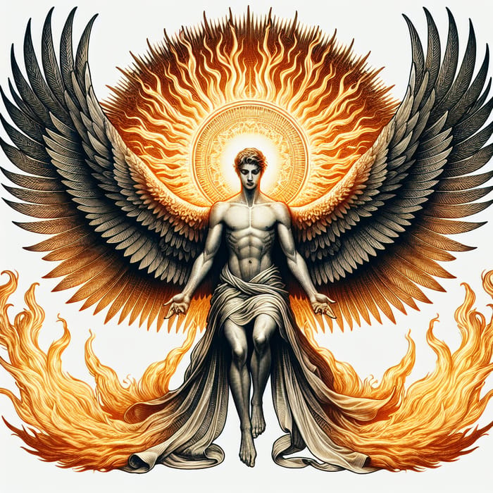 Male Seraphim Angel with Six Wings in Religious Art