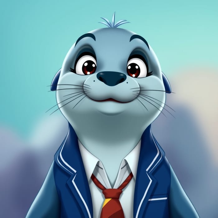 Adorable Sea Lion in School Uniform - Cartoon Style