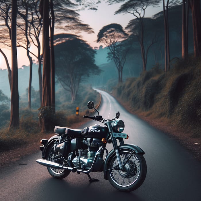 Classic Royal Enfield Motorcycle on Enchanting Road at Twilight