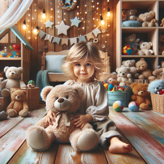 Adorable Child with Teddy Bear in Cozy Playroom