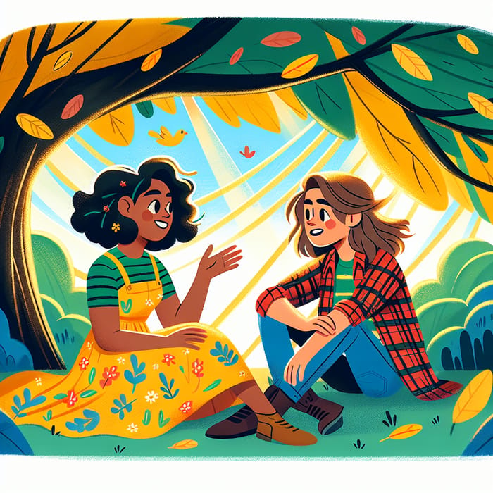 Stylized Illustration of Diverse Friendship