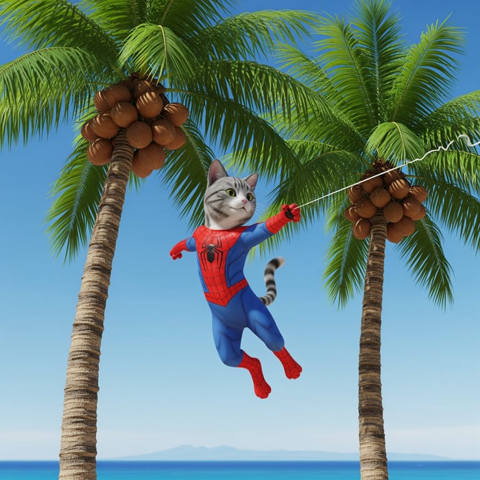 3D Gray and White Cat in Spiderman Costume