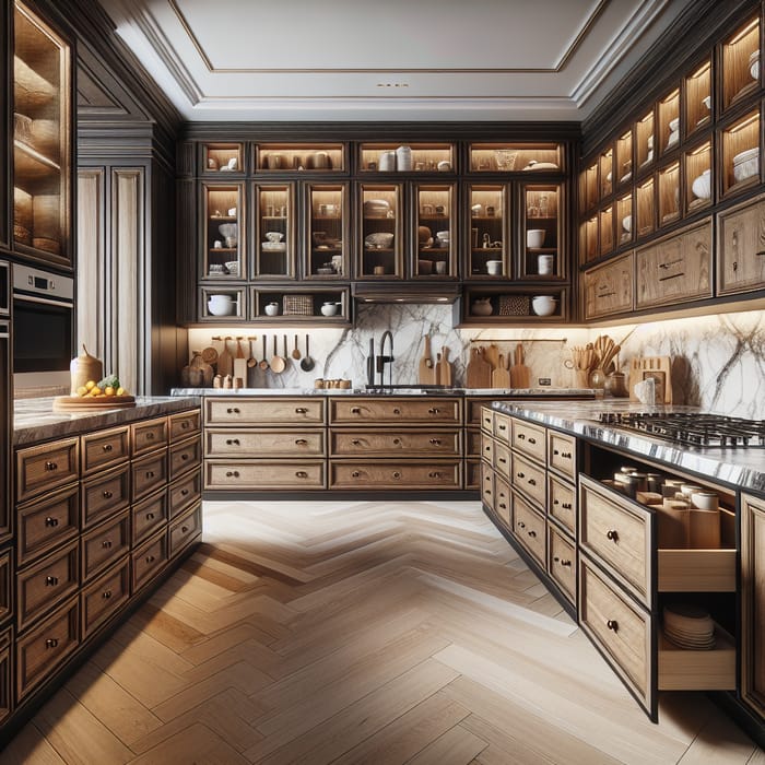 Exquisite Luxurious Kitchen with Oak Veneer Fronts & Marble