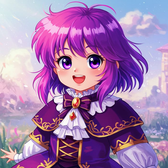 Anime Kid with Purple Hair in Fancy Dress Art